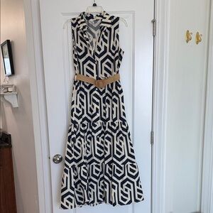 Kaktus Navy and Cream Patterned Maxi Dress